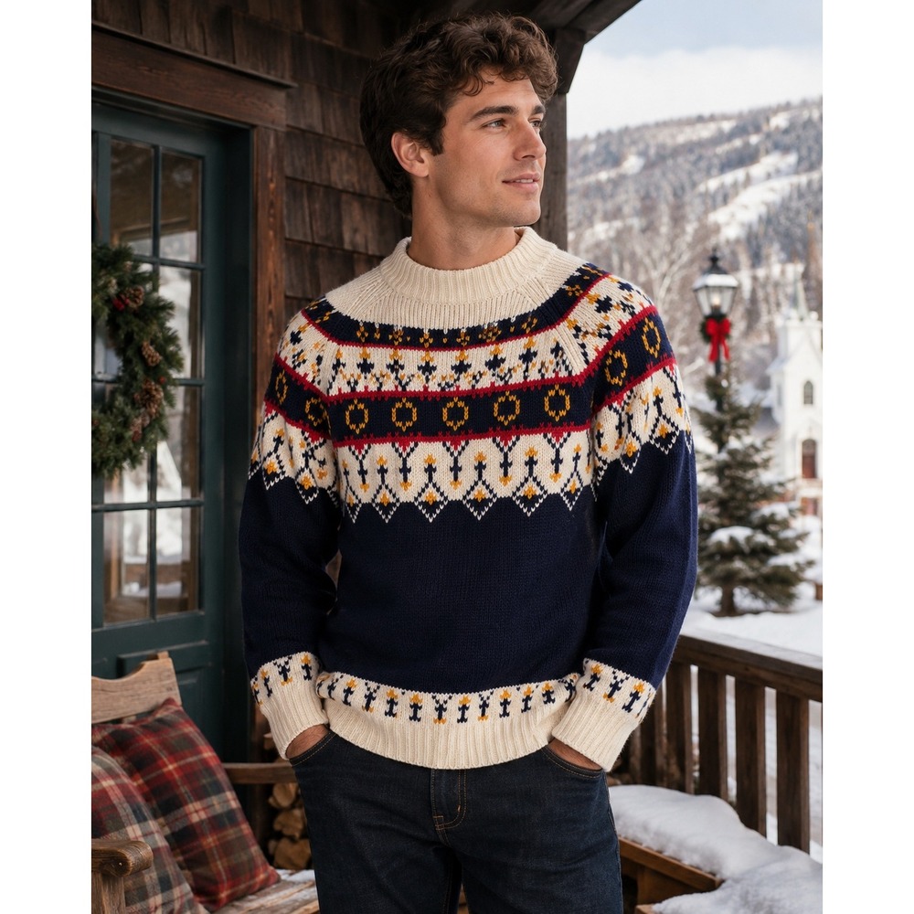 Vintage‎ JCPenney Sweater Mens Medium Navy Fair Isle Nordic Knit Pullover 80s